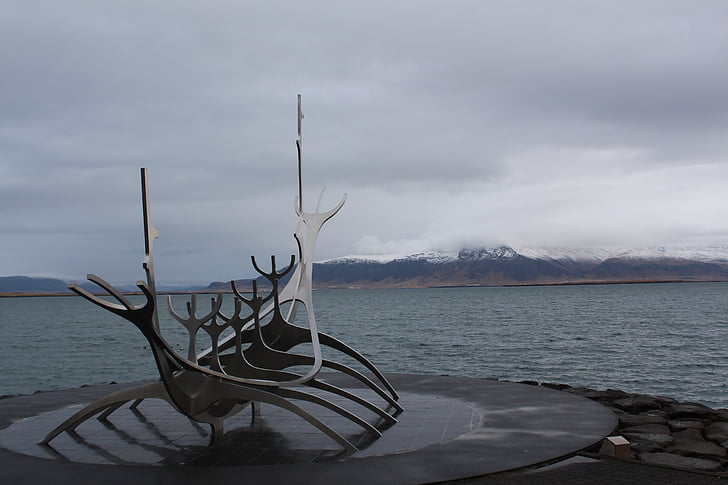Island, Reykjavik, Viking, havet, kunst, skib, monument