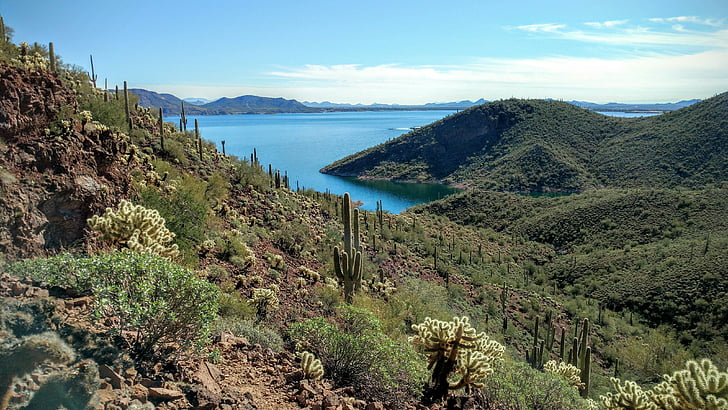 Arizona, Pustynia, Jezioro, krajobraz, Natura, Pustynny krajobraz, pustyni w Arizonie