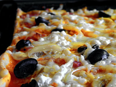 pizza, comer, comida, cobertura de pizza, delicioso, queijo, azeitonas