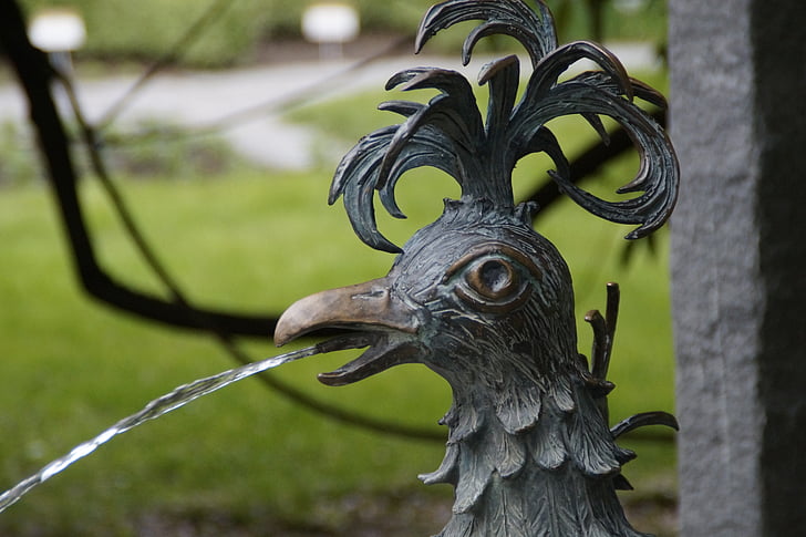 Hahn, Fontana, metala, skulptura, životinja, ptica, Ukras sa grotesknim likom