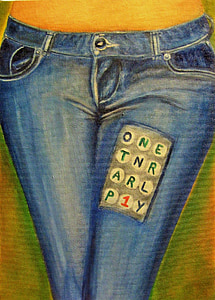 kunst, oprindelige, jeans, blå, punch pad, nøgler, kode
