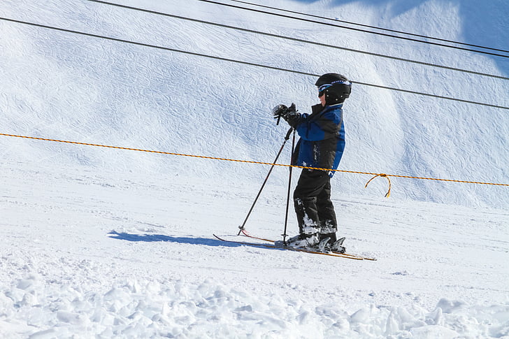 hó, Ski, síelés, fiú, gyerek, téli, hegyi