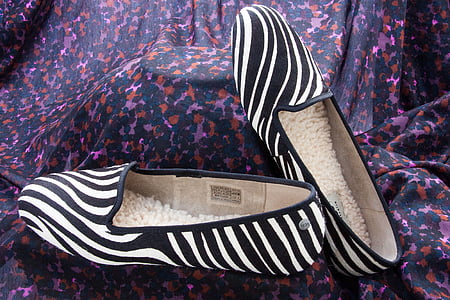 shoes, slipper, zebra pattern, fur, lambskin, leather, colored
