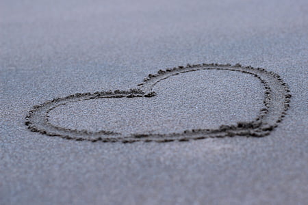 heart, beach, love, sand, brushed, sea, symbol
