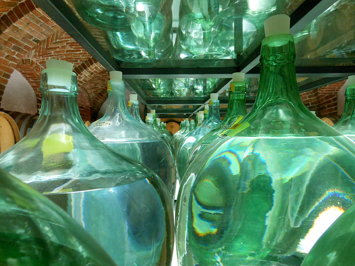 butelek, zielony, szkło, alkoholu, magazynie, szkło zielone