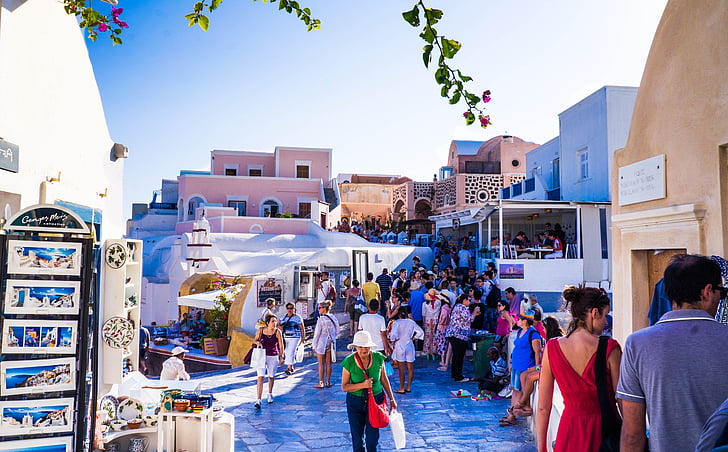 turistmæssige, Oia, Santorini, Grækenland, butikker, græsk, ø