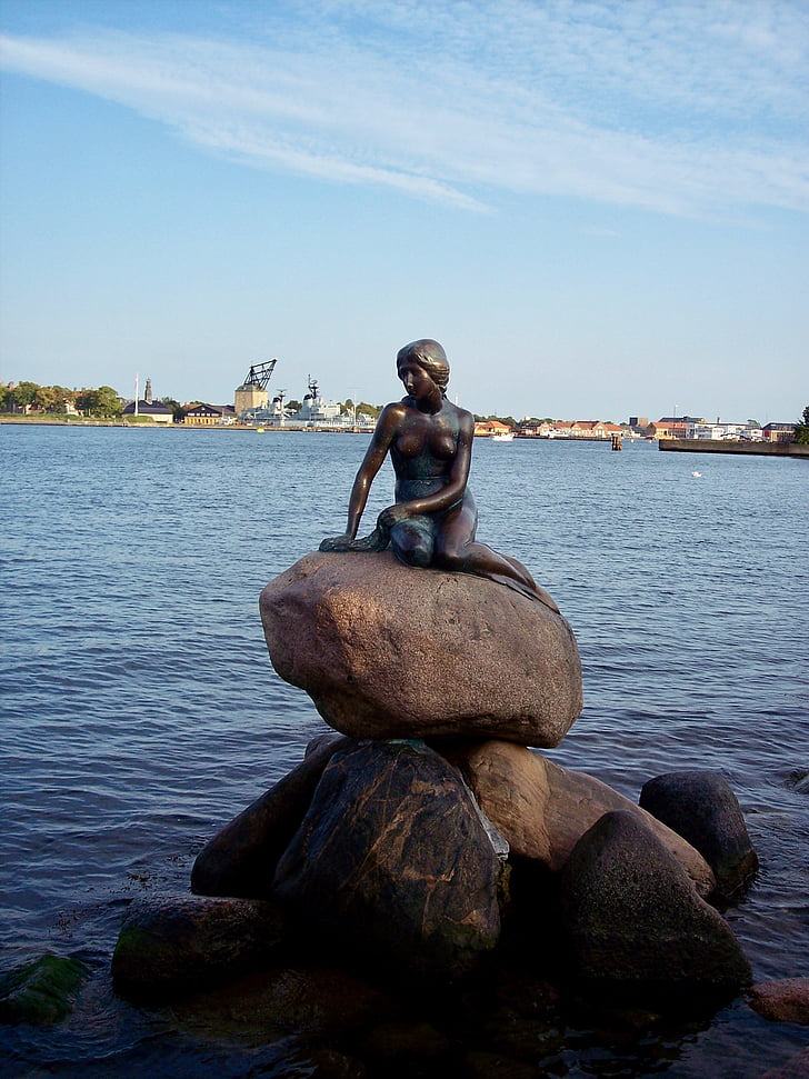 Kopenhagen, Little mermaid, objek wisata, Denmark, patung, orang-orang, di luar rumah