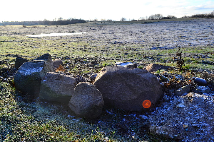 field, the stones, frost, winter