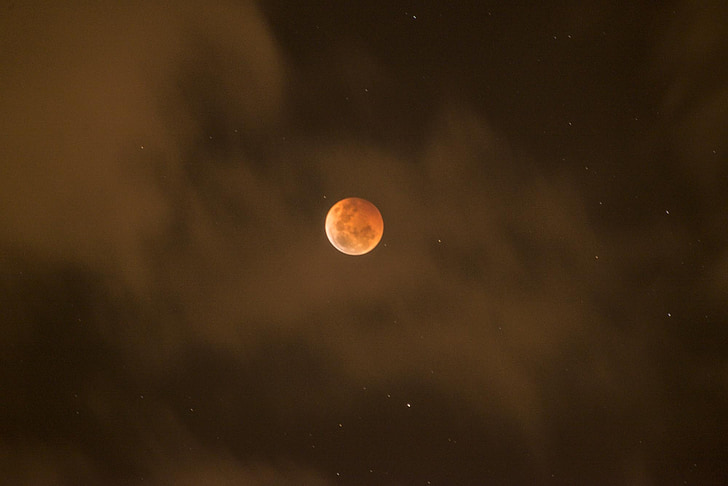 vere moon, Lunar eclipse, pilved, tähed, bloodmoon, Moon, täiskuu