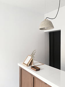 lamp, licht, muur, tabel, kabinet, munt, karton