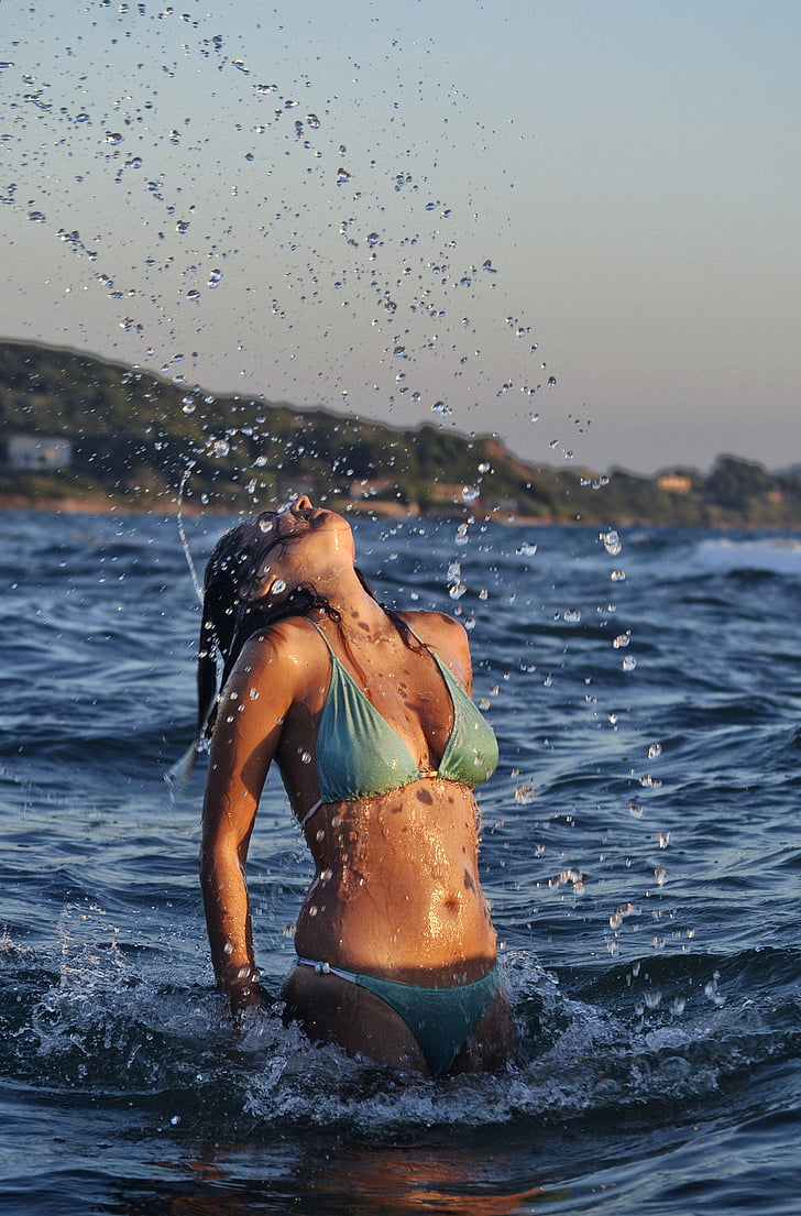 beautiful woman body, sea water splash, water, sea, body, summer, nature
