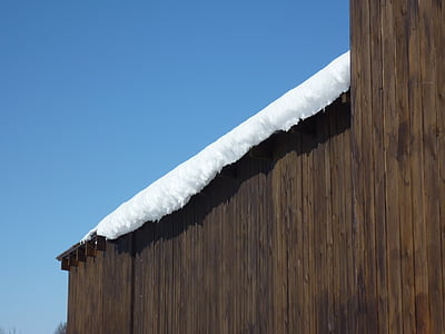 neu, pèrdua de paret, sol, cel blau, l'hivern, fusta - material, blau