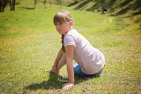 human, child, girl, rest, sitting, meadow, nature
