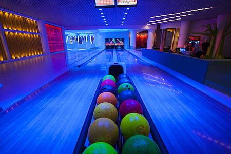 bowling, žogo, šport, krog, težka, noč, zabava