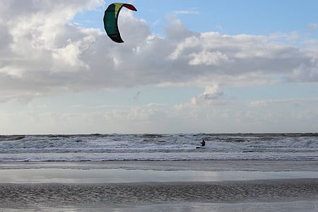 kite-surf, mer du Nord, plage, cerf-volant, sports nautiques, vent, surfeur