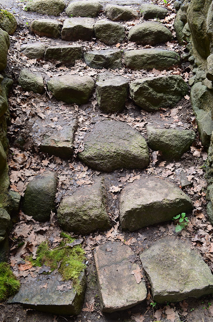 gradually, stairs, stones, old, castle, middle ages, stone steps