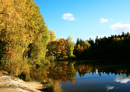 tó, víz, Sky, elmélkedés, felület, természet, Dél-Csehország