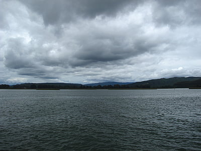 nebo, oblaci, Slaba kiša, jezero, Rijeka, more, Valdivia