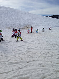 skiing, children, runway, snowy, beginner course, nature, winter sports