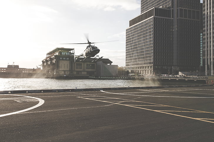 black, approaching, helicopter, daytime, architecture, building, infrastructure