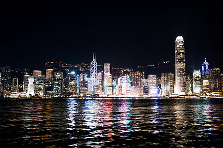 Hong kong, landskab, nattevisning