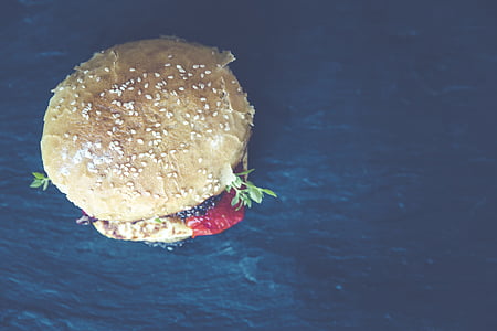 hamburger, roll, gyorsétterem, finom, finom, gyorsétel, pékáruk