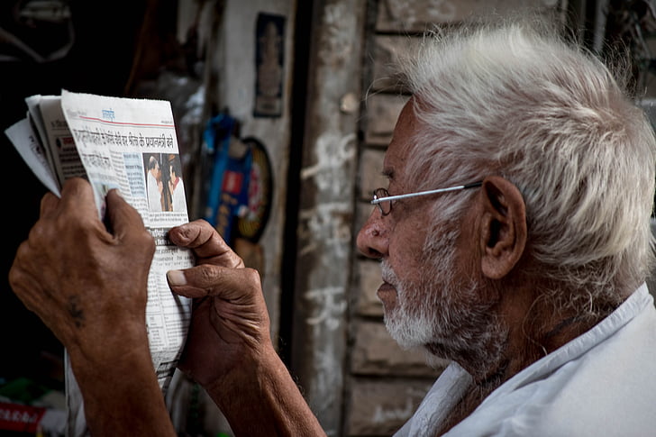 old man, newspaper, old, person, reading newspaper, education, lifestyle