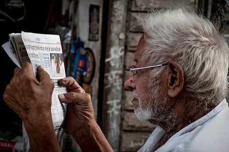 gammel mann, avisen, gamle, person, lese avis, utdanning, livsstil