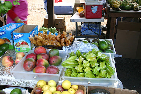 果物市場, ハワイ, 市場, 販売スタンド, フリッシュ, マンゴー, スター フルーツ