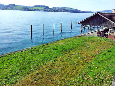 lake, landscape, bank, switzerland