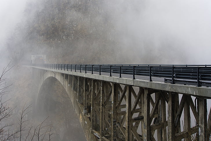 puente, niebla, carreteras, invierno, Puente - hombre hecho estructura, conexión, transporte