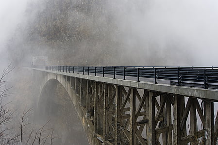мост, туман, дороги, Зима, Мост - мужчина сделал структура, подключение, Транспорт