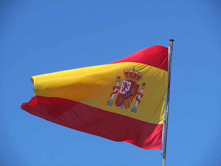 флаг, Испания, небе, вятър, празник, пърхащи, Испански