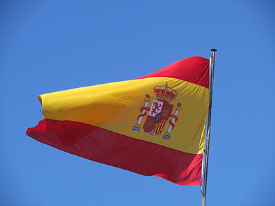 karogs, Spānija, debesis, vējš, brīvdiena, plivinās, Spāņu