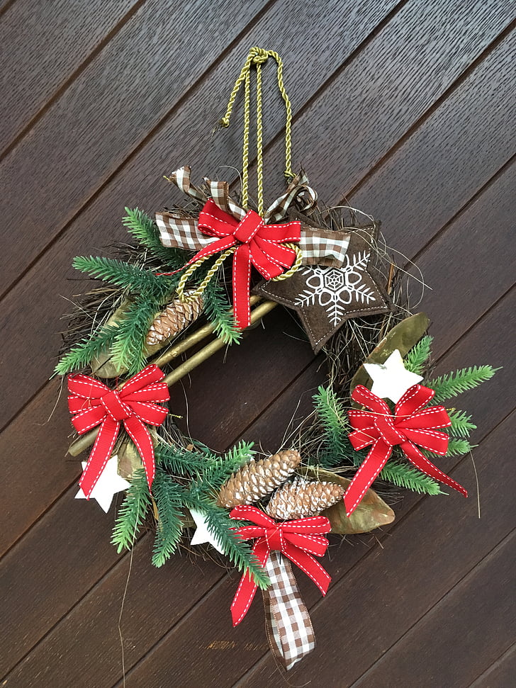 dekorasi Natal, pintu, pita, Natal, dekorasi, pohon, Xmas