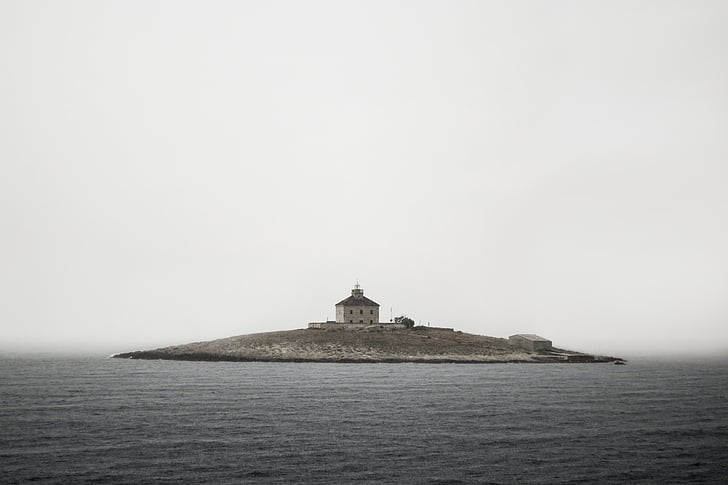 white, concrete, structure, middle, island, foggy, climate
