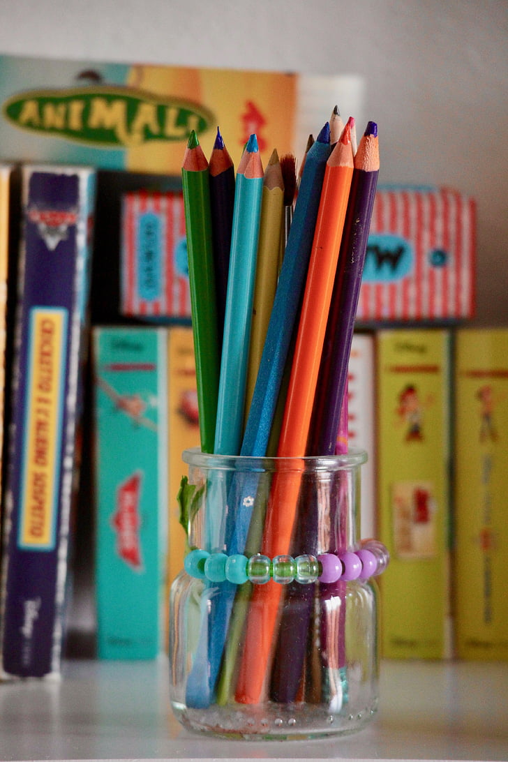 pencils, children, pastels, childhood, colors, map, fantasia
