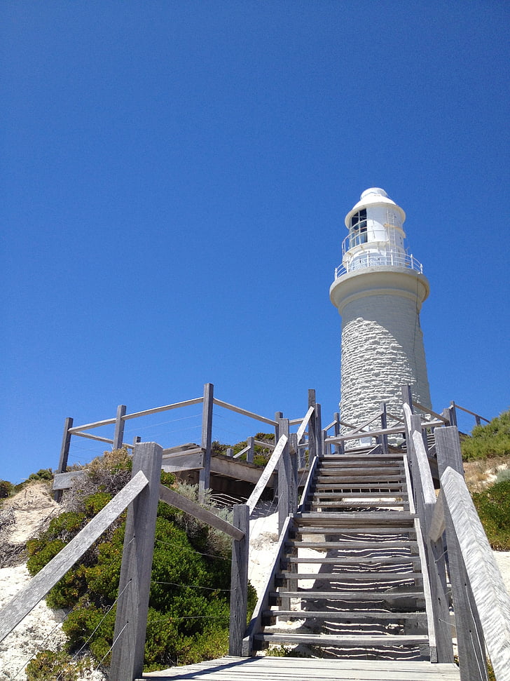 világítótorony, Rottnest, Ausztrália, Beach, fa lépcsők a bolzákon, nyári, sziget