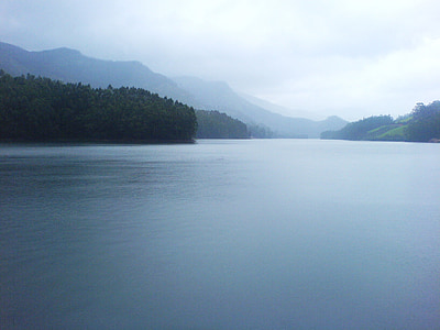 Jezioro, mglisty, mglisty, Natura, Indie, krajobraz, Hills