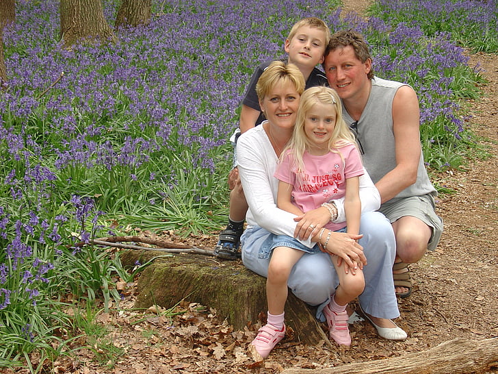 family, bluebells, child, spring, mother, people, outdoors