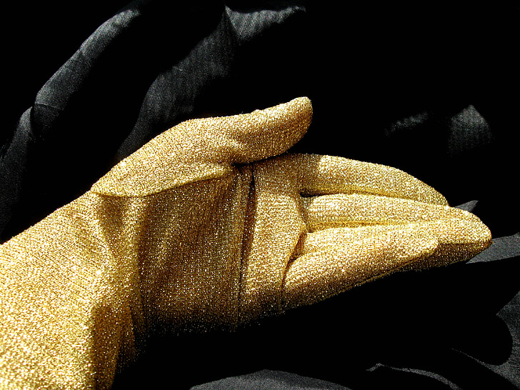 rokavice, zlata, roko, sence