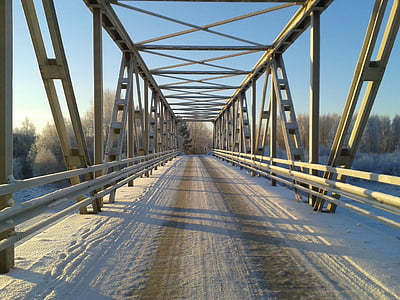 winter, bridge, road