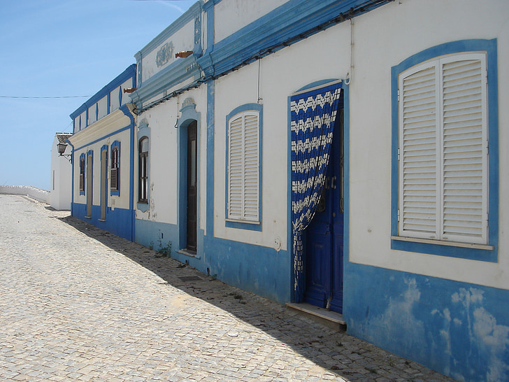 โปรตุเกส, สีฟ้า, ประตูหน้าต่าง, ผ้าม่าน, ภาพวาด, heiss, ฤดูร้อน