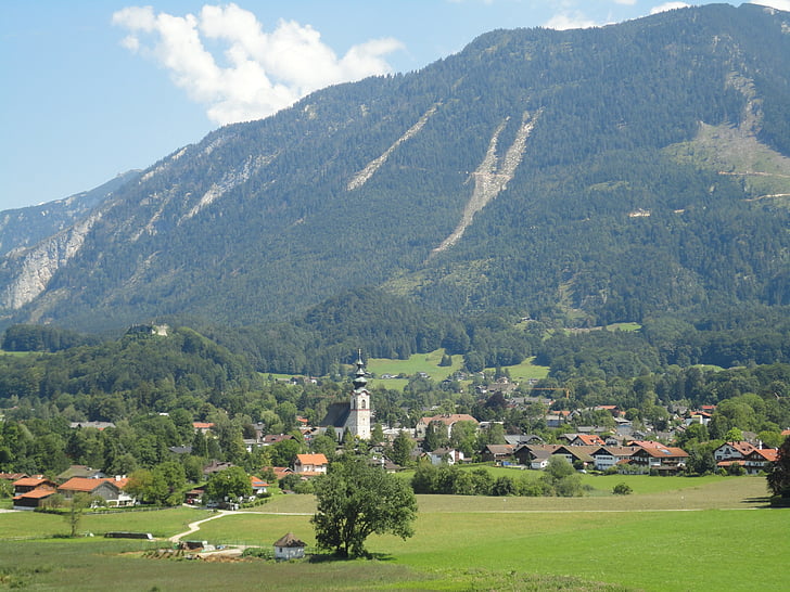Alpine, küla, mäed, heinamaa, loodus, vaikne, Mountain village