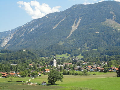 Alpina, vila, montanhas, Prado, natureza, em silêncio, aldeia de montanha