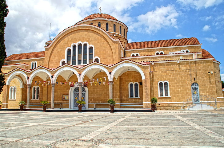 monumenten, kerken, Cyprus, Paralimni, St-giorgios kerk, het platform, kerk