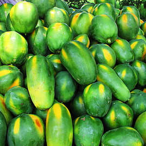 papaya, fruit, green, tropical, exotic, heap, malebennur