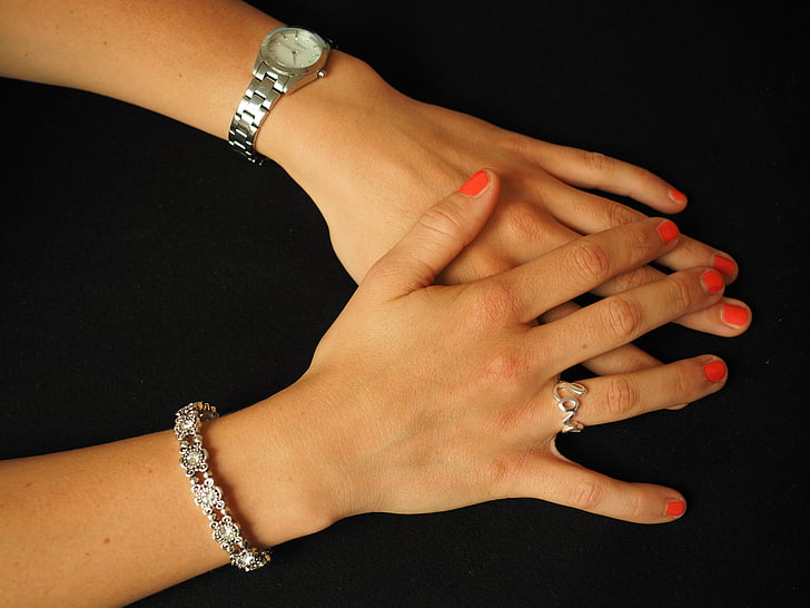 Biżuteria, zegar, pierścień, Finger ring, Srebro, miłość, ręka