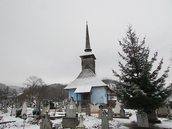 Église, bois, vieux, Transylvanie, Roumanie, cimetière, orthodoxe