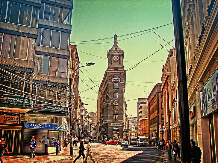 Xile, Valparaíso, ciutat, cantonada, Pinochet, cables, cels